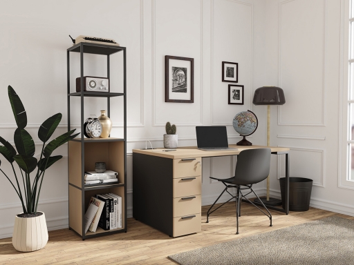 Bureau contemporain pour télétravail avec caisson 4 tiroirs