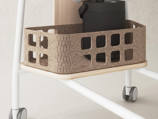 Panier trapézoïdal pour table haute multimédia à roulettes SIGNAL, fabriqué en Espagne