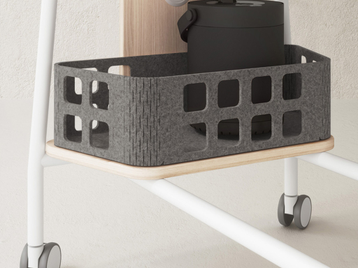 Panier trapézoïdal pour table haute multimédia à roulettes SIGNAL, fabriqué en Espagne