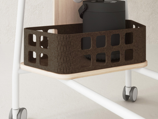 Panier trapézoïdal pour table haute multimédia à roulettes SIGNAL, fabriqué en Espagne