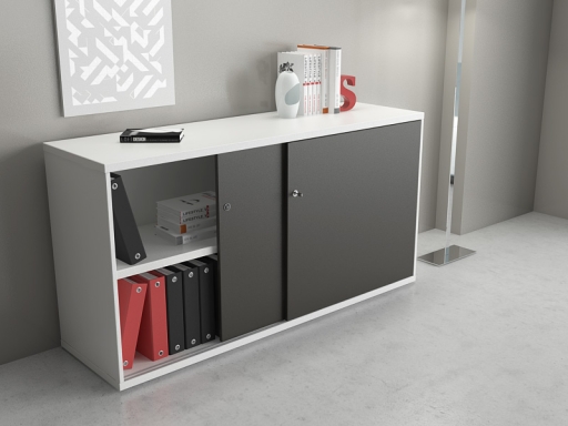 Armoire basse portes coulissantes L160xH82 en mélaminé
