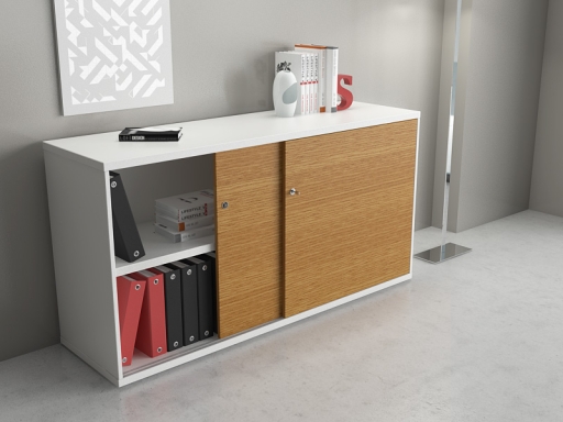 Armoire basse portes coulissantes L160xH82 en mélaminé