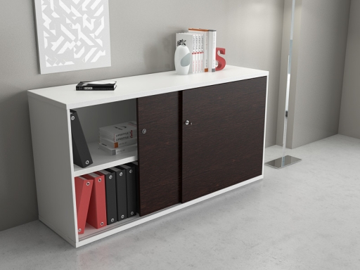 Armoire basse portes coulissantes L160xH82 en mélaminé