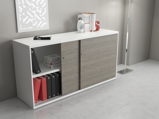 Armoire basse portes coulissantes L160xH82 en mélaminé