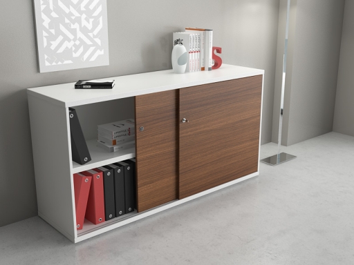 Armoire basse portes coulissantes L160xH82 en mélaminé