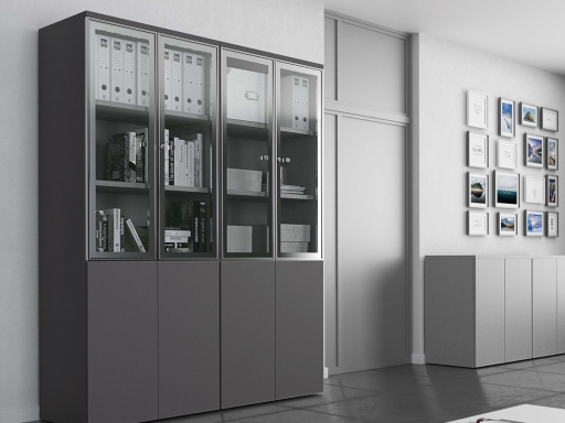 Armoire haute avec portes en verre et push open ELLIS H196