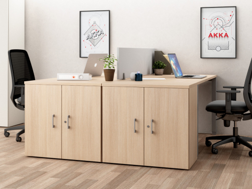 Armoire basse portes battantes hauteur bureau en mélaminé, pas chère