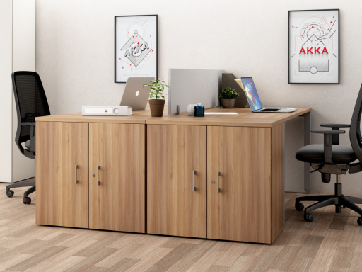 Armoire basse portes battantes hauteur bureau en mélaminé, pas chère
