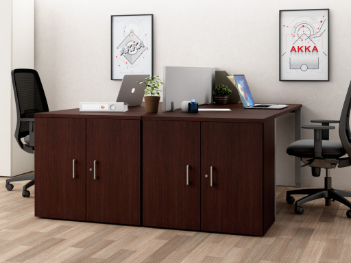 Armoire basse portes battantes hauteur bureau en mélaminé, pas chère
