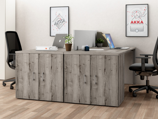 Armoire basse portes battantes hauteur bureau en mélaminé, pas chère