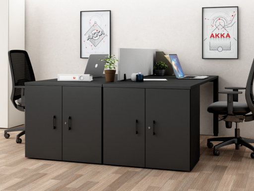 Armoire basse portes battantes hauteur bureau en mélaminé, pas chère