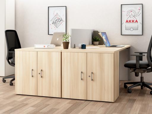 Armoire basse portes battantes hauteur bureau en mélaminé, pas chère