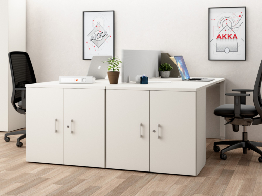 Armoire basse portes battantes hauteur bureau en mélaminé, pas chère