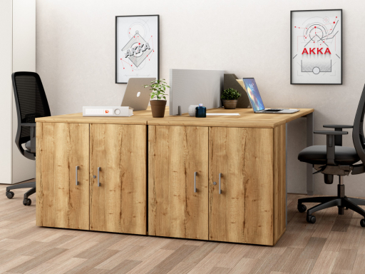 Armoire basse portes battantes hauteur bureau en mélaminé, pas chère