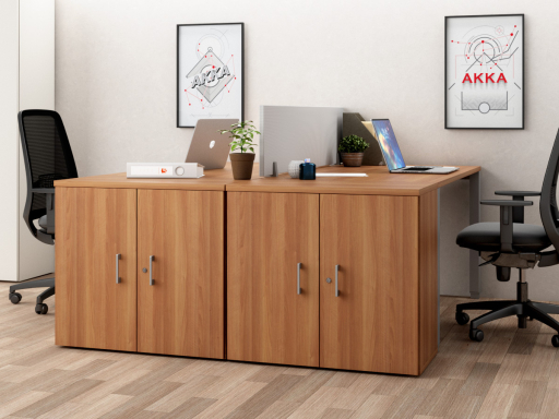 Armoire basse portes battantes hauteur bureau en mélaminé, pas chère