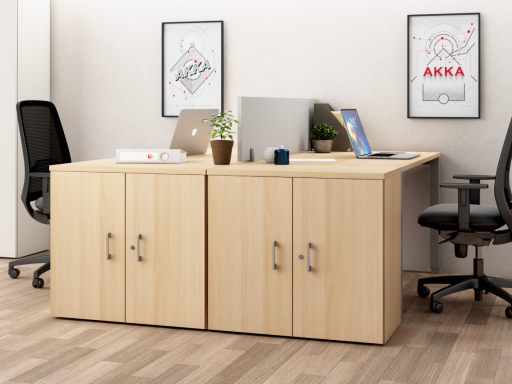 Armoire basse portes battantes hauteur bureau en mélaminé, pas chère