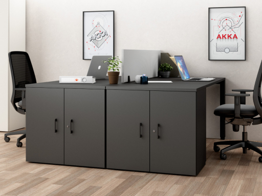 Armoire basse portes battantes hauteur bureau en mélaminé, pas chère