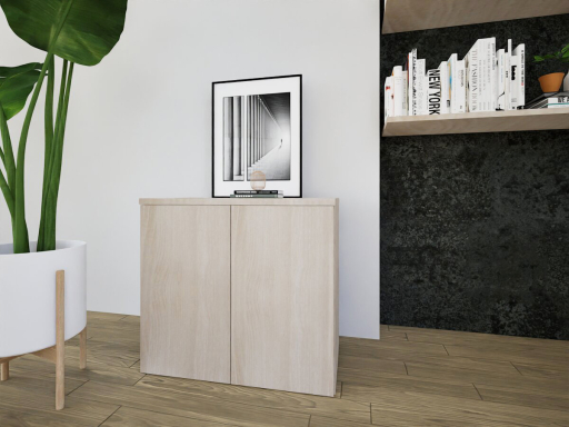 Armoire basse push open hauteur bureau en mélaminé, pas chère
