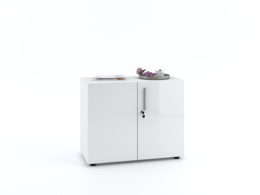 Armoire basse portes battantes L90xH70 avec portes laquées brillantes