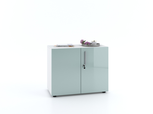Armoire basse portes battantes L90xH70 avec portes laquées brillantes