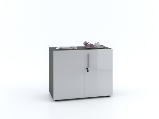 Armoire basse portes battantes L90xH70 avec portes laquées brillantes