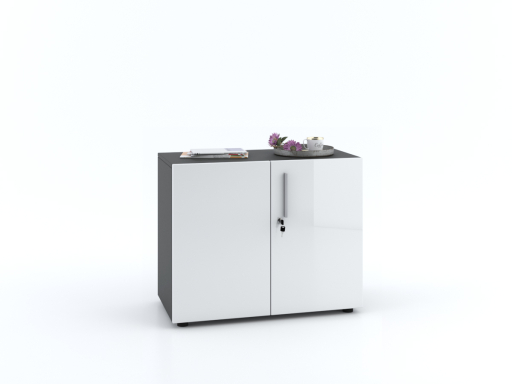 Armoire basse portes battantes L90xH70 avec portes laquées brillantes