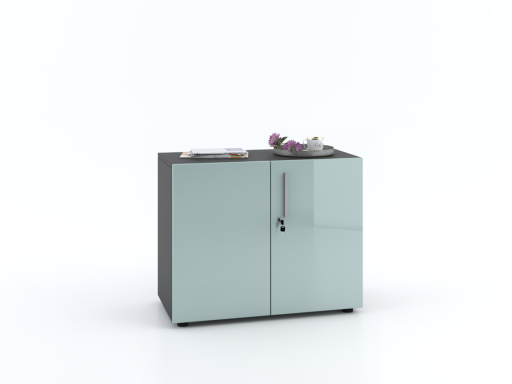 Armoire basse portes battantes L90xH70 avec portes laquées brillantes