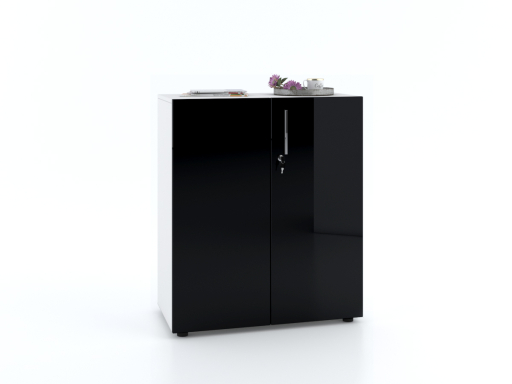 Armoire basse portes battantes L90xH103 avec portes laquées brillantes