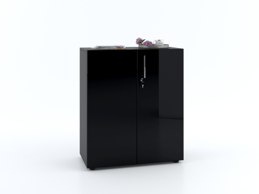 Armoire basse portes battantes L90xH103 avec portes laquées brillantes