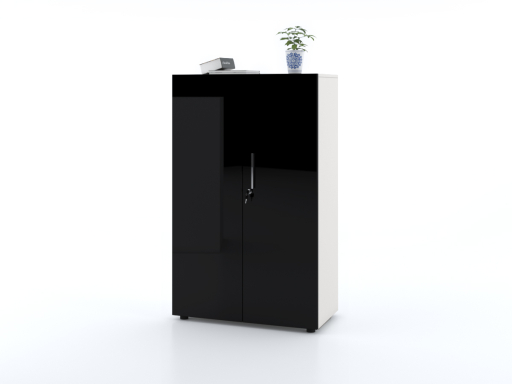 Armoire mi-haute portes battantes L90xH143 avec portes laquées brillantes