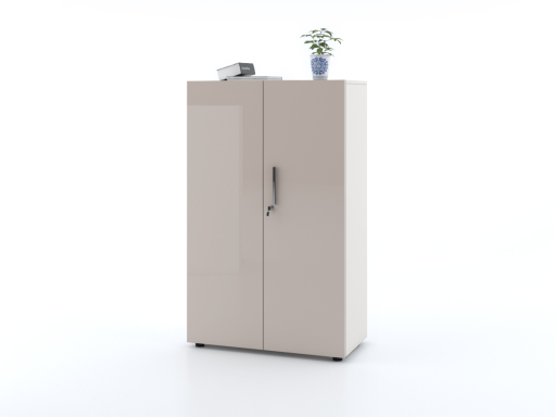 Armoire mi-haute portes battantes L90xH143 avec portes laquées brillantes