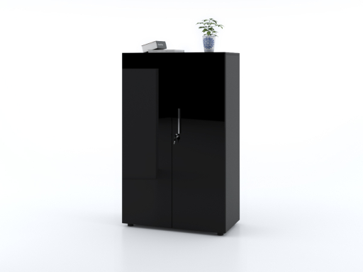 Armoire mi-haute portes battantes L90xH143 avec portes laquées brillantes