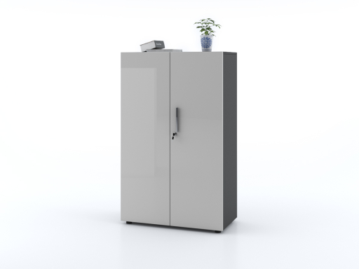 Armoire mi-haute portes battantes L90xH143 avec portes laquées brillantes