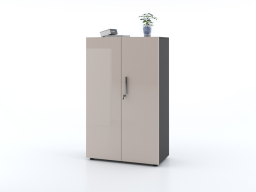 Armoire mi-haute portes battantes L90xH143 avec portes laquées brillantes