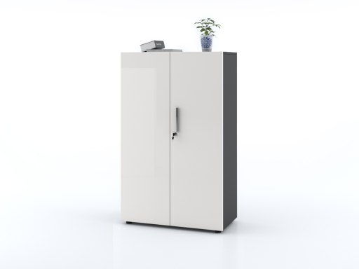 Armoire mi-haute portes battantes L90xH143 avec portes laquées brillantes