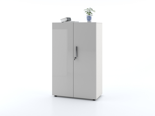 Armoire mi-haute portes battantes L90xH143 avec portes laquées brillantes