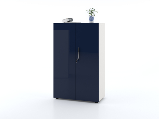 Armoire mi-haute portes battantes L90xH143 avec portes laquées brillantes