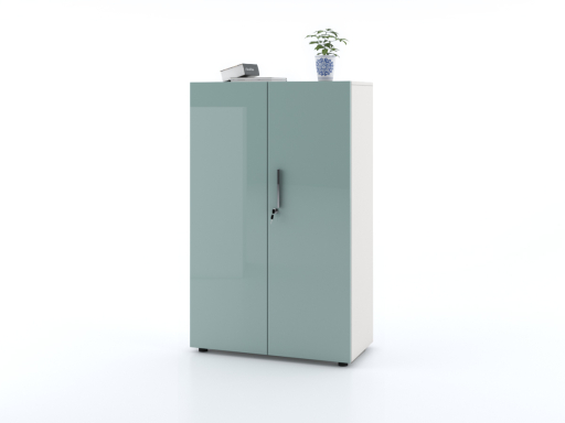 Armoire mi-haute portes battantes L90xH143 avec portes laquées brillantes