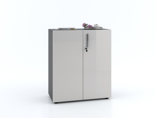 Armoire basse portes battantes L90xH103 avec portes laquées brillantes