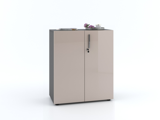 Armoire basse portes battantes L90xH103 avec portes laquées brillantes