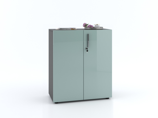 Armoire basse portes battantes L90xH103 avec portes laquées brillantes