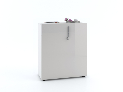 Armoire basse portes battantes L90xH103 avec portes laquées brillantes