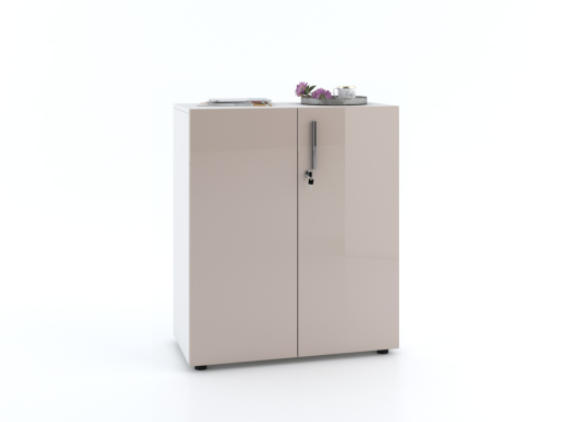 Armoire basse portes battantes L90xH103 avec portes laquées brillantes