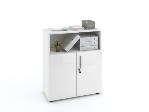 Armoire basse mixte portes battantes THALI L90 H103 bois laqué