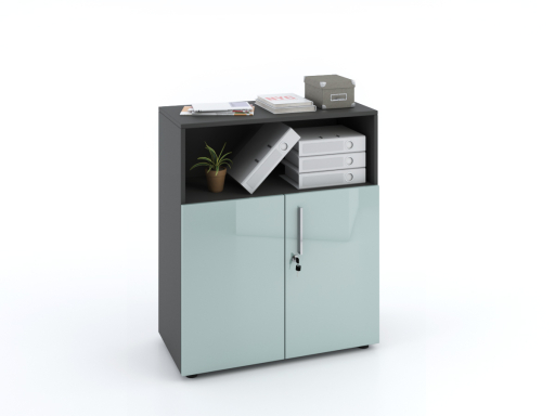 Armoire basse mixte portes battantes THALI L90 H103 bois laqué