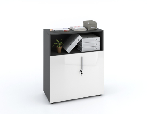 Armoire basse mixte portes battantes THALI L90 H103 bois laqué