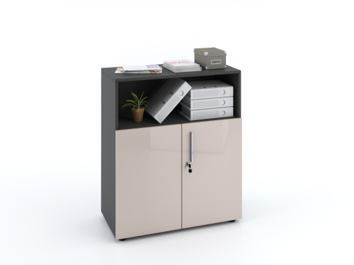 Armoire basse mixte portes battantes THALI L90 H103 bois laqué
