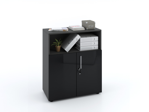 Armoire basse mixte portes battantes THALI L90 H103 bois laqué