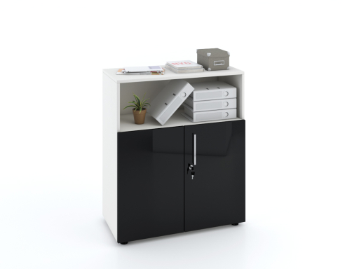 Armoire basse mixte portes battantes THALI L90 H103 bois laqué