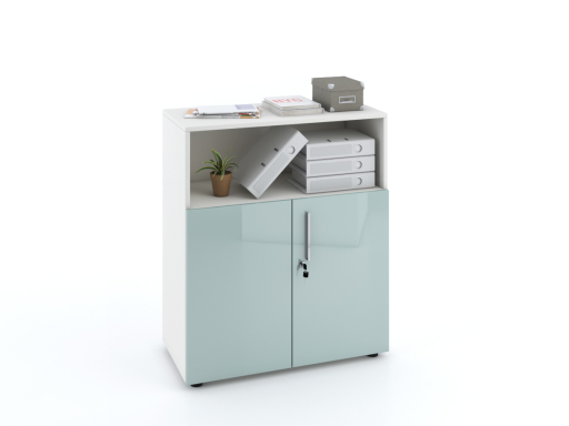 Armoire basse mixte portes battantes THALI L90 H103 bois laqué